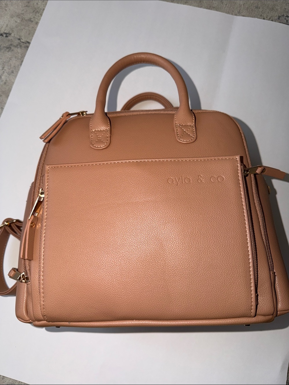 Ayla&Co diaper bag Tan leather backpack